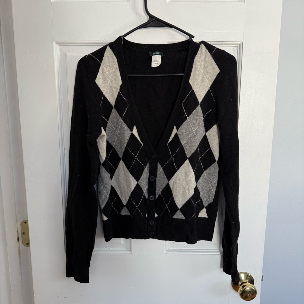 Women's Black and White Argyle Sweater